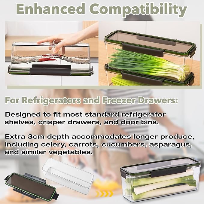 Upgraded Celery Keeper for Refrigerator – 3cm Deeper, BPA-Free Vegetable Storage Container with Reinforced Locking Lid, Durable PP Bin for Fresh Celery, Carrots & Cucumbers