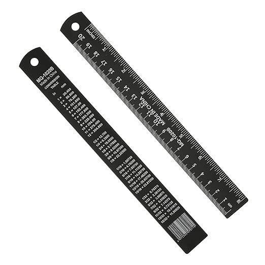 PATIKIL 20cm/8" Metal Ruler, 2 Pack Aluminum Alloy Rulers with Centimeters, Millimeters, Inches and Conversion Table Straight Edge Ruler for Writing Machinist Drafting, Black