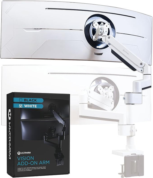 Heavy Duty Extension Arm [Accessory Only - Requires MA20PW-S Single Monitor Arm for Use] Dual 49" Vertical Stacked Monitor Mount Height Adjustable - 100x100 VESA Mount, White, MA20PW-A