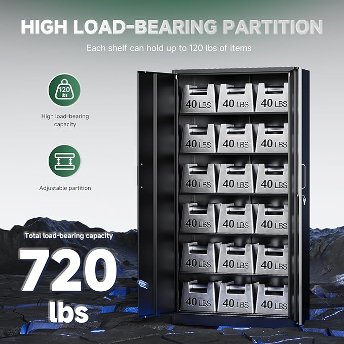 Letaya Metal Garage Storage Cabinets with Lock-72 Tall Tool Organizer Steel Lockers, 5 Adjustable Layers Shelves for Home,Office,Warehouse,Garage,(Black-72“)