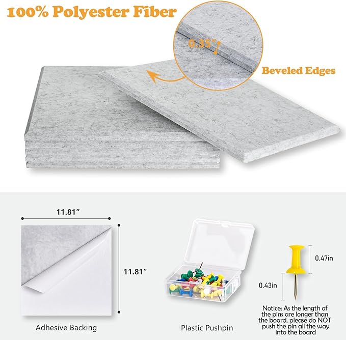 Large Cork Board for Wall with Pins, 36" x 24" Bulletin Board Self-Adhesive Pin Board | Customized 6 Packs Felt Tiles for Office Home Wall Decor