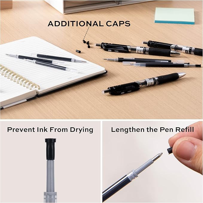 deli Gel Pen Refills, 60 Pcs Retractable Pen Refills Black Ink, Medium Point 0.7mm, Smooth Writing, Fast Dry, No Bleed for Journaling Note Taking, Home School Office Supplies