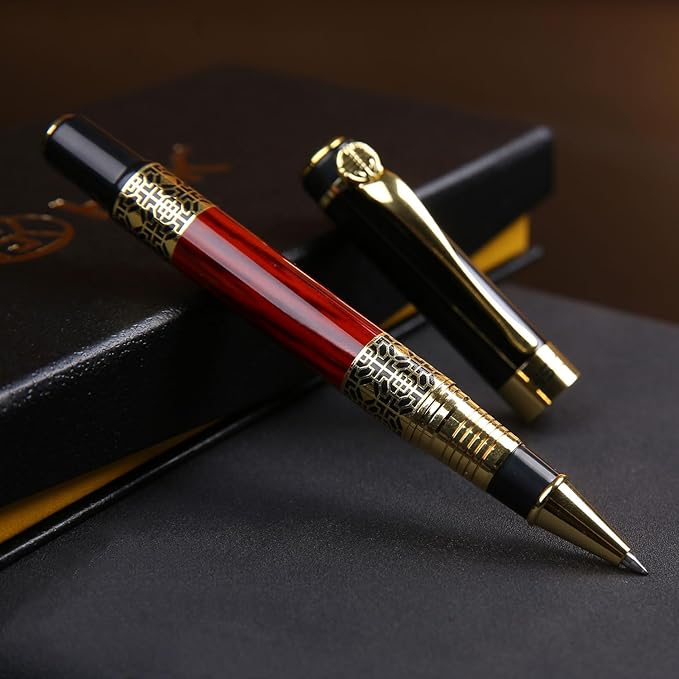 HSK Luxury gift Pen Ballpoint Pens Black Refill,Classical retro style pen,Best Ball Pen Gift Set for Men & Women Professional Executive,Office,Nice Pens Classy Gift Box (Red)