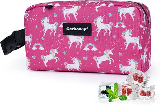 Cerbonny Small Cooler Bag - Freezable Lunch Bag for Work, School, Travel - Mini Insulated Bag for Kids & Adults - Fit for Yogurt - 3+ (Red Unicorn)