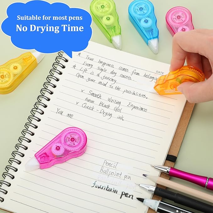 Chivao 60 Pack Mini Correction Tape Bulk Ink Corrector Eraser Tape Set 13.12 ft Cute Aesthetic Colorful Instant Correction Applicator for Office School Student Stationery Supplies, 0.2 x 158 Inch