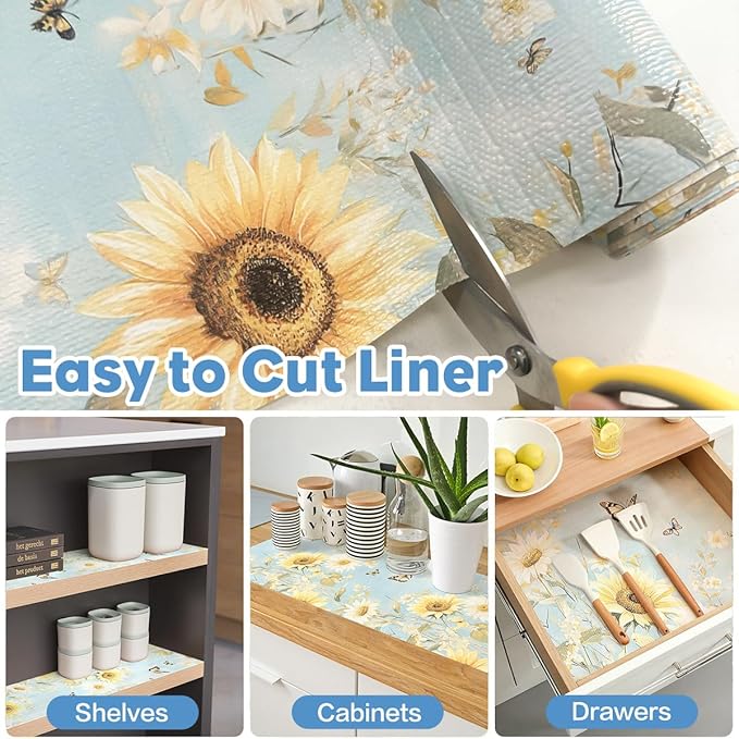 Shelf Liner for Kitchen Cabinets Non Adhesive Drawer Liner,Cabinet Liner for Shelves,Non Slip Kitchen Drawer Liners for Dresser,Waterproof Shelf Paper for Refrigerator,Cupboard,12In x 16.4FT
