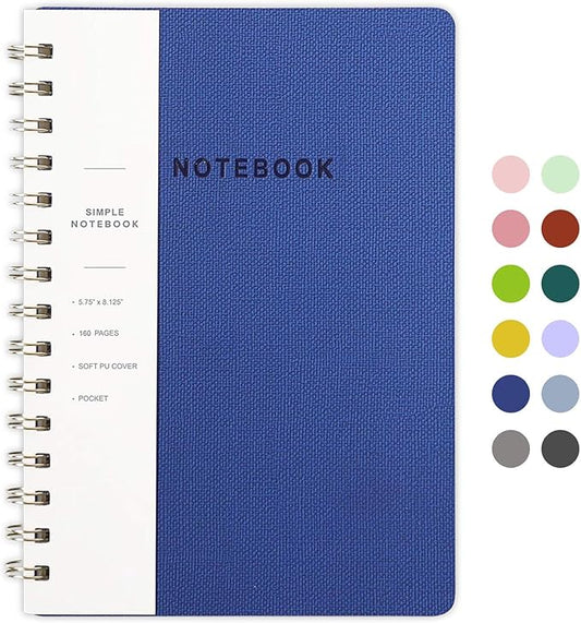Lined Spiral Notebook College Ruled A5 Journal Book for Note Taking, 160 Pages Writing Journal for Office and Home School Supplies 5.75x8.125 inch - Navy Blue