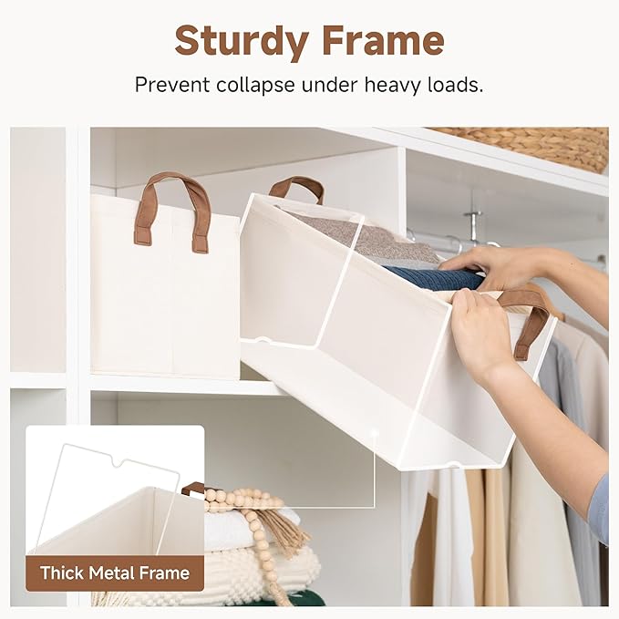 StorageWorks Closet Storage Bins, Storage Baskets for Shelves, Closet Organizers and Storage Bins with Metal Frame, Handles, Natural Color, 2-Pack