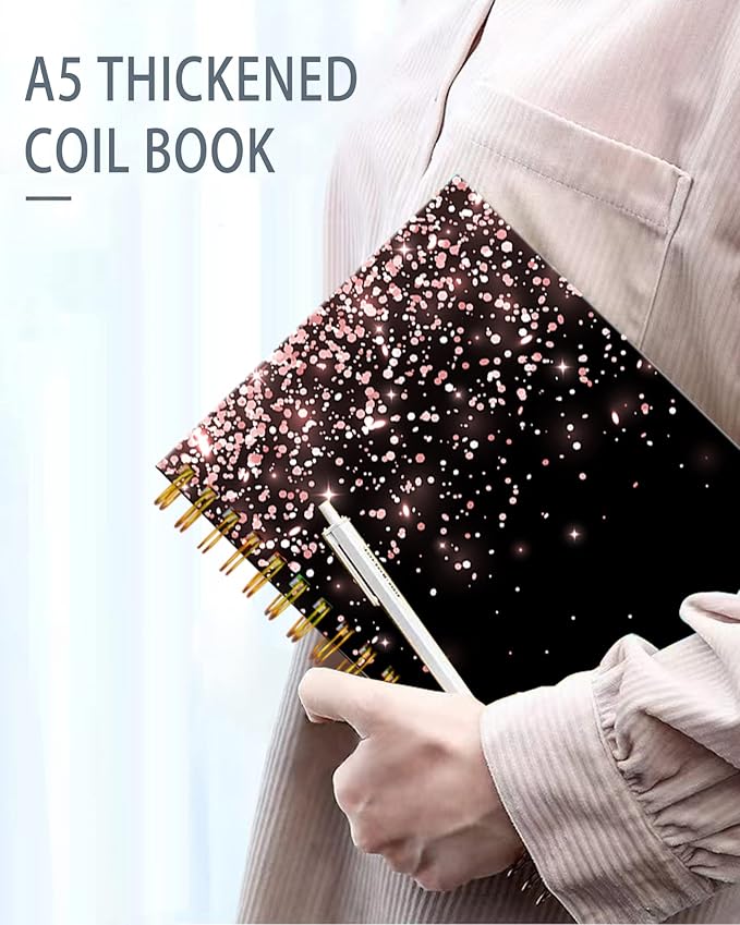 iampanda Spiral Journal Notebook,Strong TwinWire Binding with Premium Paper for Girl Women,Cute 60 Sheets A5 College Ruled NotebookJournal,Perfect for School Office Home Gifts,Rose Gold Falling