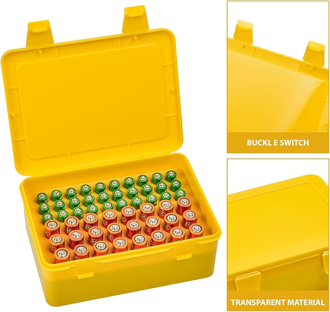 Battery Organizer Storage Box, Garage Case Holder for 24* AA, 30* AAA Batteries (Bag Not Include Batteries Pack) (yellow)