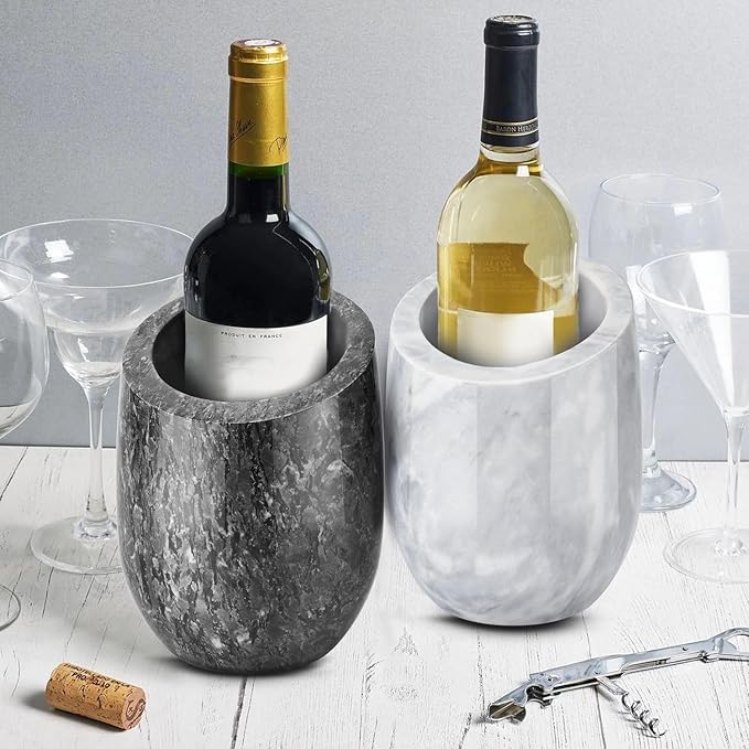 Flexzion Marble Wine Chiller Bucket – White Wine Cooler & Champagne Bucket for Bar Cart Decor, Kitchen & Parties – Gifts for Men, Women & Enthusiasts – Fits 750ml Bottles