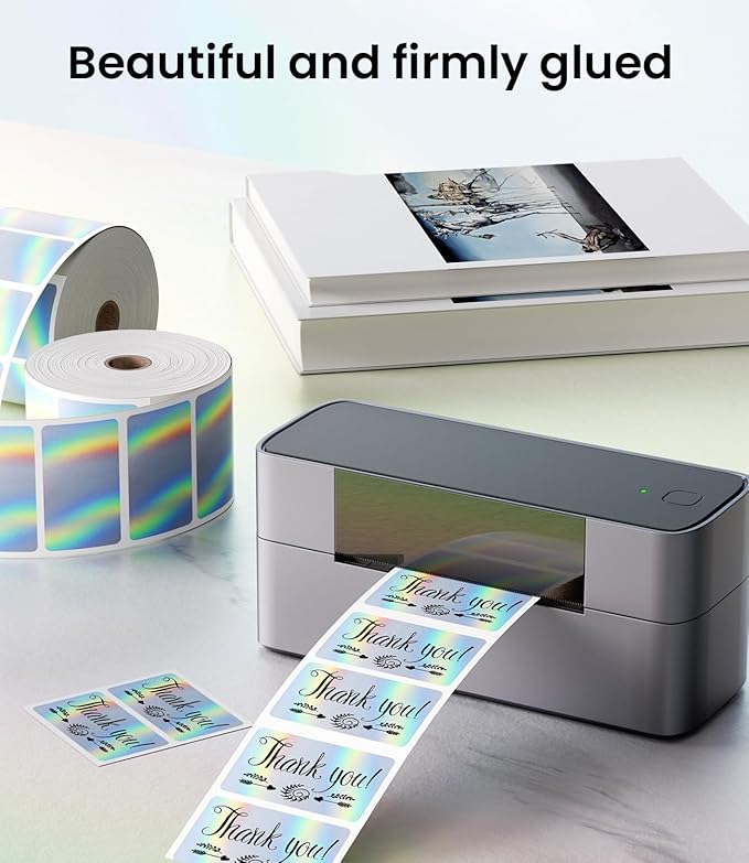 Holographic Square Thermal Labels (4 x 2 inch), Self-Adhesive Direct Thermal Sticker Label, Compatible with All Thermal Shipping Label Printers, for Name, Price Tag, DIY, Logo, 500 Labels/Roll