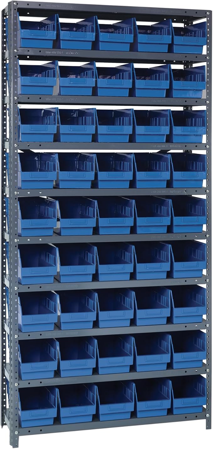 Quantum Storage Systems 1875-204BL Store More Steel Shelving Unit with 6" Shelf Bins, 18" D x 36" W x 75" H, Blue