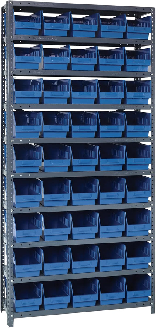 Quantum Storage Systems 1875-204BL Store More Steel Shelving Unit with 6" Shelf Bins, 18" D x 36" W x 75" H, Blue