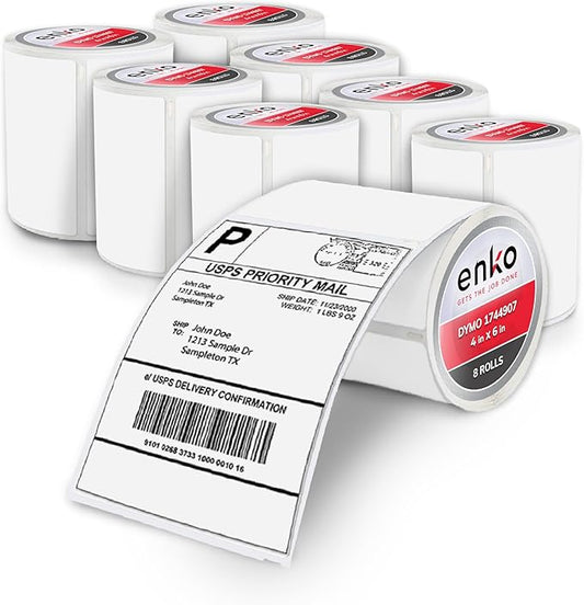 enKo Compatible Zebra 4x6 Label/Dymo Labels 1744907 (4 x 6) for Dymo Labelwriter 4XL Shipping Zebra Direct Thermal Printer (8 Rolls, 1760 Labels)
