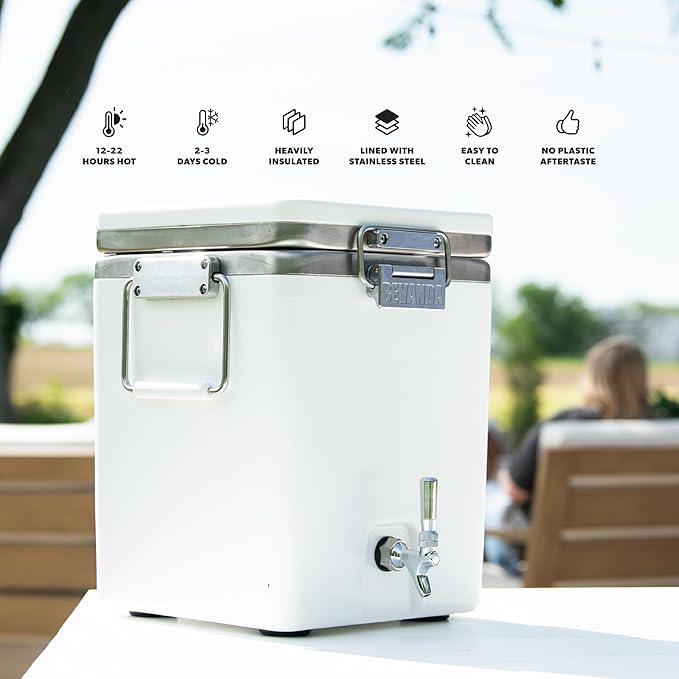 Bevanda - Sperse 3 Gallon Drink Dispenser - Large Insulated Stainless Steel Water and Beverage Dispenser - Ideal for Parties, Camping Trips, and Outdoor Events - Leakproof, Durable, Portable (White)