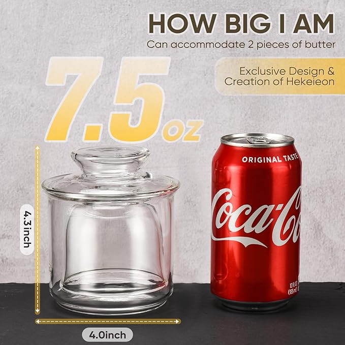 Butter Crock, Elegant Crystal Glass French Butter Dish for Fresh Spreadable Butter, Butter Keeper, Glass Butter Keeper to Leave On Counter, Transparent