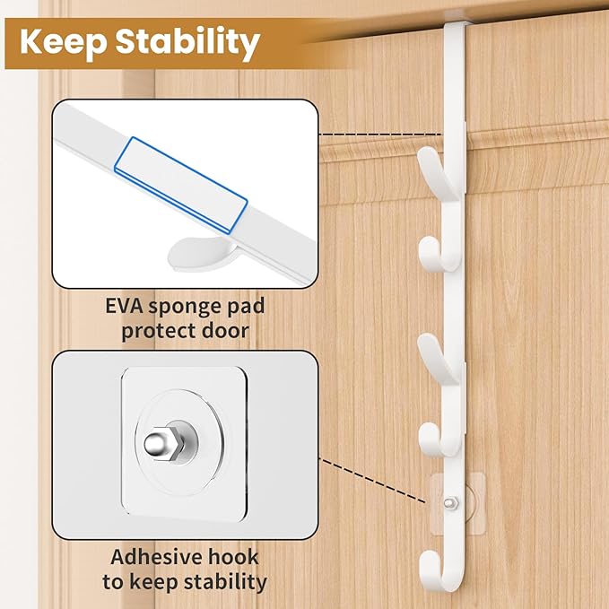 Over The Door Hooks, Metal Door Hooks for Hanging, Over The Door Purse Organizer for Coat Hanger, Back of Shower Door for Hanging Towel Rack Clothes, Hat, Bathroom, Closet (White-4Packs)