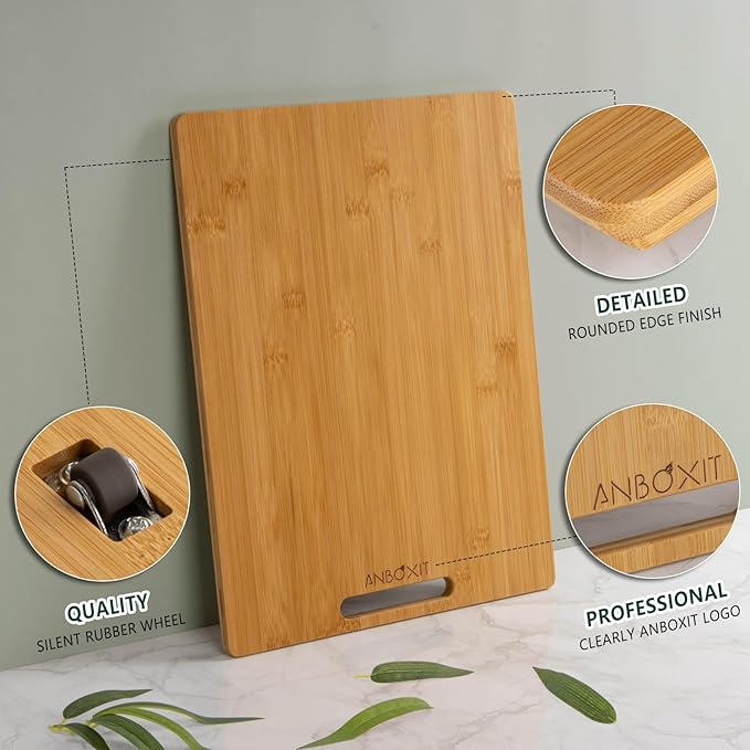 Bamboo Appliance Slider, Sliding Tray for Coffee Maker, Kitchen Countertop Appliance Rolling Tray, Coffee Pot Slider Tray with Rubber Wheels, Deep - Large (16"D x 12"W)