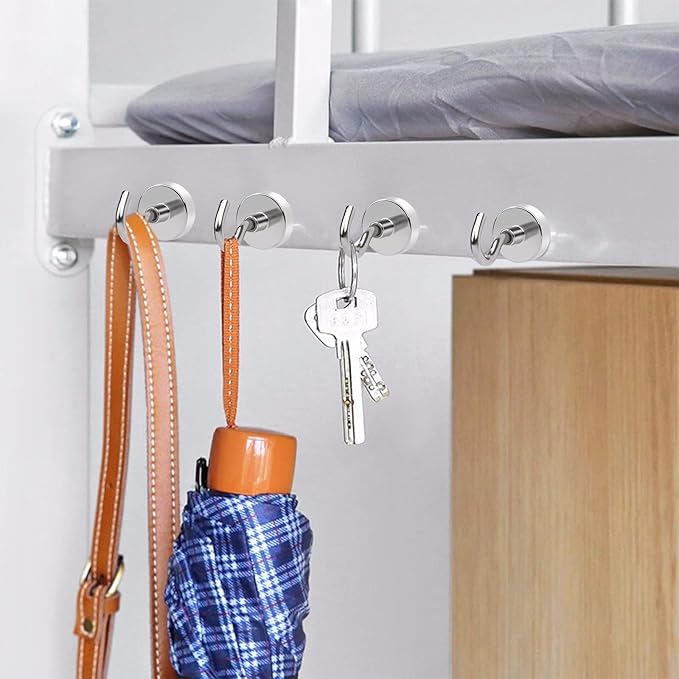 MIKEDE Magnetic Hooks, 85 Lbs Heavy Duty Earth Magnets with Hooks for Cruise Cabin, 10 Pcs Strong Locker Magnetic Hooks for Hanging, Metal Magnetic Hanger for Classroom, Grill, Fridge, Kitchen