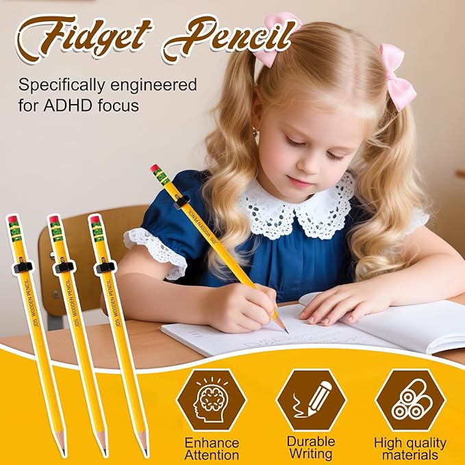 ADHD Pencil - Threaded Fidget Pencil for ADHD & Anxiety, Silent Sensory Stress Relief Rotating Pen for School, Office & Home