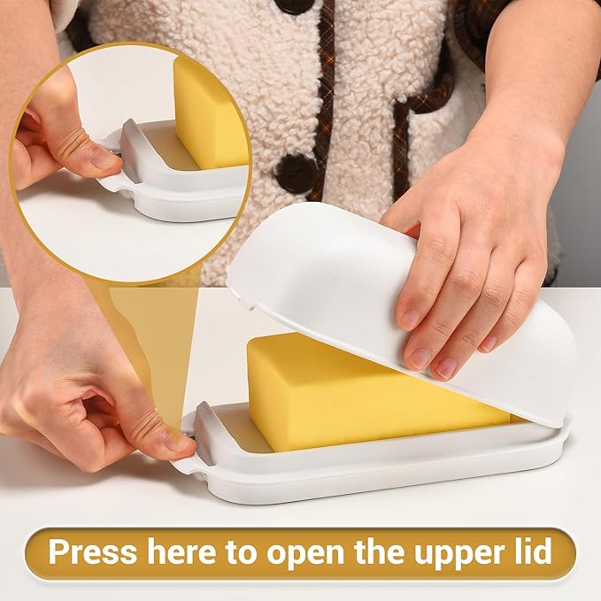 AONCO Butter Dish with Lid, Butter Container Holds for Countertop, Unbreakable Butter Keeper for Home Kitchen Decor, Perfect for East/West Coast Butter, BPA-free, Microwave/Dishwasher Safe (White)