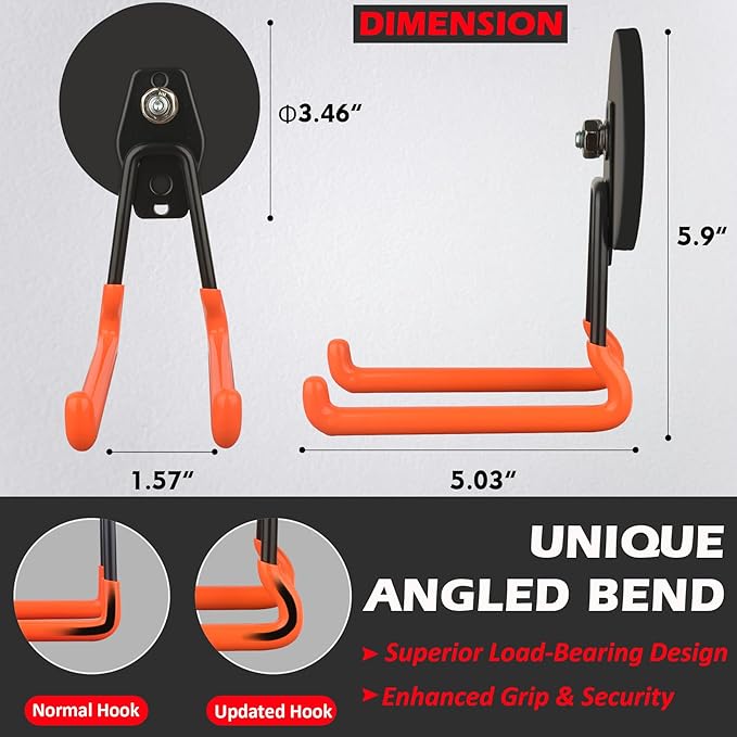 MUTUACTOR New Updated Super Strong Magnetic Hooks,40lbs Anti-Scratch Large Garage Hooks for Hanging,2-Pack Magnetic Hooks Heavy Duty for Organizing Heavy Impact Drivers Trailer Cord Garden Tool Box