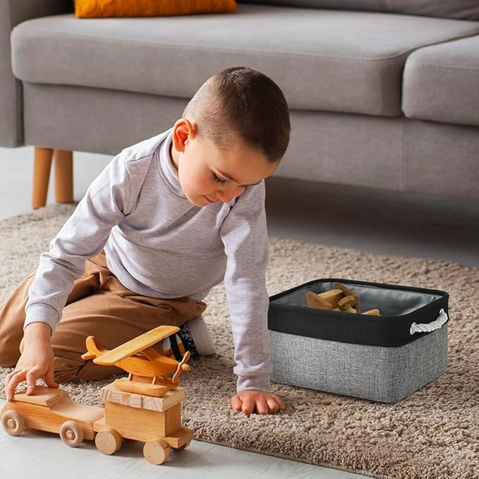 TheWarmHome Storage Basket for Organizing - 1 Pack 14x10x6.7 inch Collapsible Storage Bins for Shelves, Dog Toy Bin for Closet Organizer laundry Gift Cloth Nursery (Grey & Black)