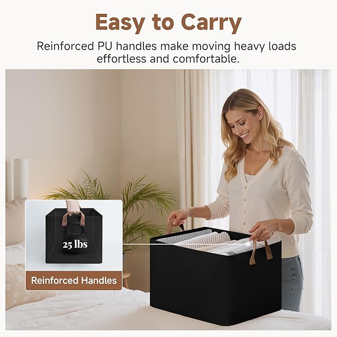 StorageWorks Storage Bins, Fabric Storage Bins for Shelves, Extra Large Storage Baskets with Metal Frame, Closet Baskets and Bins with Handles, Jumbo, Black, 2-Pack