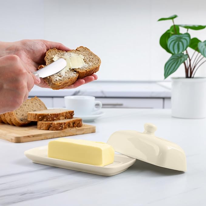 Zulay Butter Dish With Lid For Countertop - Porcelain White, Ceramic Butter Dish with Knob Handle Great for Cooking - Elegant Design Butter Holder - Durable & Sturdy Butter Keeper - Ivory