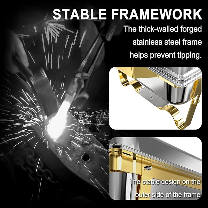 Chafing Dishes for Buffet 4 Pack, 11QT [Large Size and Sturdy] Stainless Steel Food Warmers for Parties Buffet [Elegant Gold and Silver Colors] Catering Supplies Buffet Display