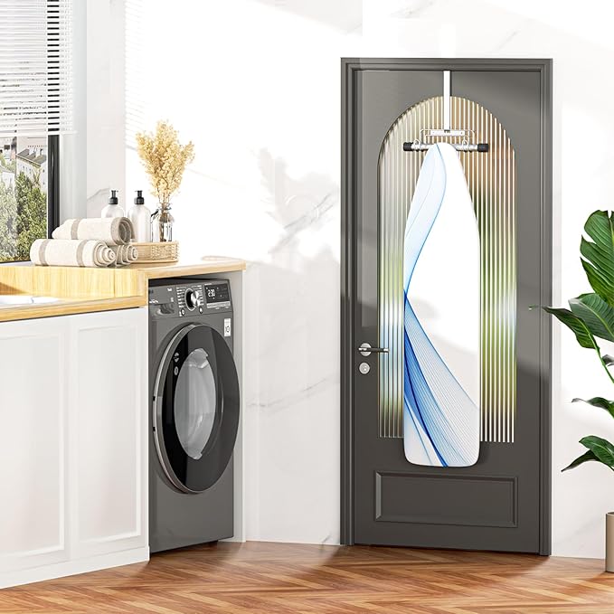 Ironing Board Holder Wall Mount, Over The Door Ironing Board Holder, Over The Door Or Wall Mount Ironing Board Hanger for Y & T Leg Iron Boards (Silver)