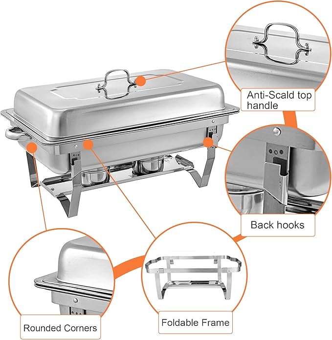 Chafing Dishes for Buffet 4 Pack 9 Quart Stainless Steel Chafer Buffet Servers and Warmers Set with Folding Frame for Weddings Parties Banquets Catering Events