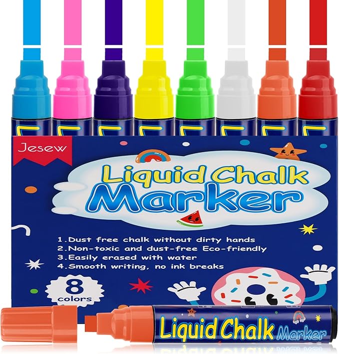 8 Pcs Liquid Chalk Markers - 7mm Assorted Colors, Washable Markers for Cars, Glass, Chalkboards, Posters, Business