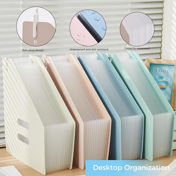 2-Piece Vertical Accordion Folder Manager, 13 Grid Expansion Pages, Vertically Opened Storage Bag for organizing Materials, School, Home, and Office letterhead, Gray