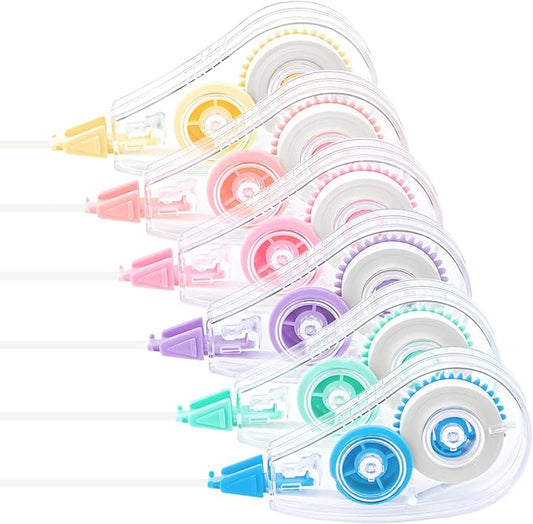 6 Pcs Colorful Core Correction Tape, 18.04 Ft White Wrong Out Tear-Resistant Bulk, Instant Corrections Easy To Use Applicator for School, Office, Note Taking, Journal (Tape Width 0.2 in)