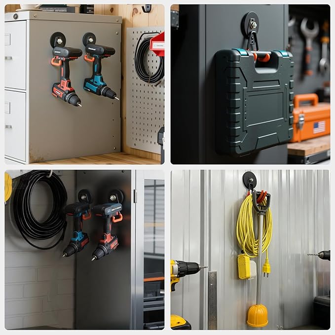 MUTUACTOR Updated Magnetic Hooks Heavy Duty,20lbs Anti-Scratch Strong Garage Magnet Hook,2PCS Anti-Slip Magnetic Tool Hooks for Organizing Cordless Impact Drivers Garden Shovel Tool Box