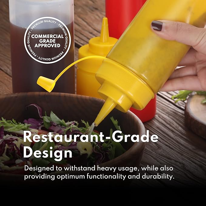 New Star Foodservice 533746 Squeeze Bottles, Plastic, Wide Mouth, 32 oz, Red, Pack of 6