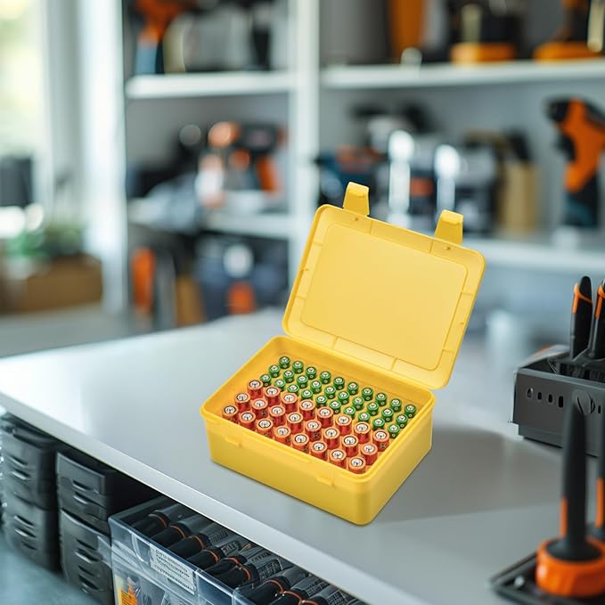 Battery Organizer Storage Box, Garage Case Holder for 24* AA, 30* AAA Batteries (Bag Not Include Batteries Pack) (yellow)