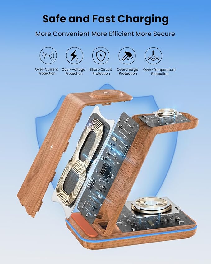 3 in 1 Wireless Charging, Wireless Charger Stand for Multiple Apple Devices, Wireless Charger for iPhone 17 16 15 14 13 12 11 Pro Max XS XR 8, Apple Watch 11 9 8 7 6 SE 5 4 3 2, AirPods 3/2/Pro