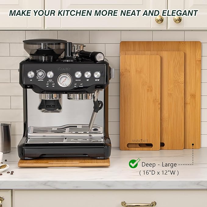 Bamboo Appliance Slider, Sliding Tray for Coffee Maker, Kitchen Countertop Appliance Rolling Tray, Coffee Pot Slider Tray with Rubber Wheels, Deep - Large (16"D x 12"W)