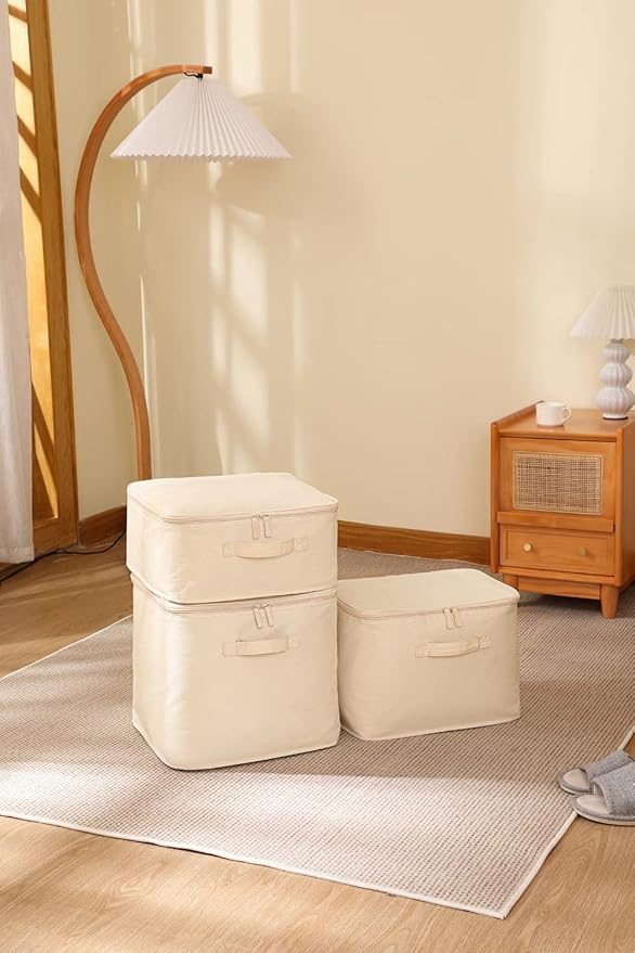 Decorative Basket Rectangular Fabric Storage Bin Organizer Basket with Handles for Clothes Storage (13.7 x 13.7 x 6.29, Beige)