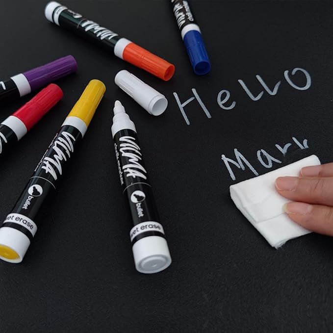 VILMA White Liquid Chalk Markers 36 Pack Chalk Pens for Blackboard, Chalkboard, Windows, Glass, LED Board, Bistro Signs – Erasable Water-Based Ink Ideal for Teachers, Artists & DIY Projects