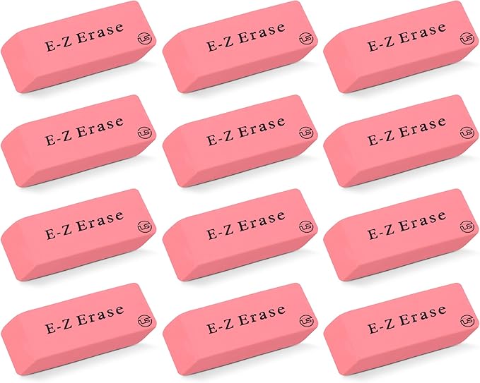 Pink Erasers, Erasers for Kids, Rubber Eraser, 12 Count, Erasers Bulk for School Supplies, Art, and Office Use