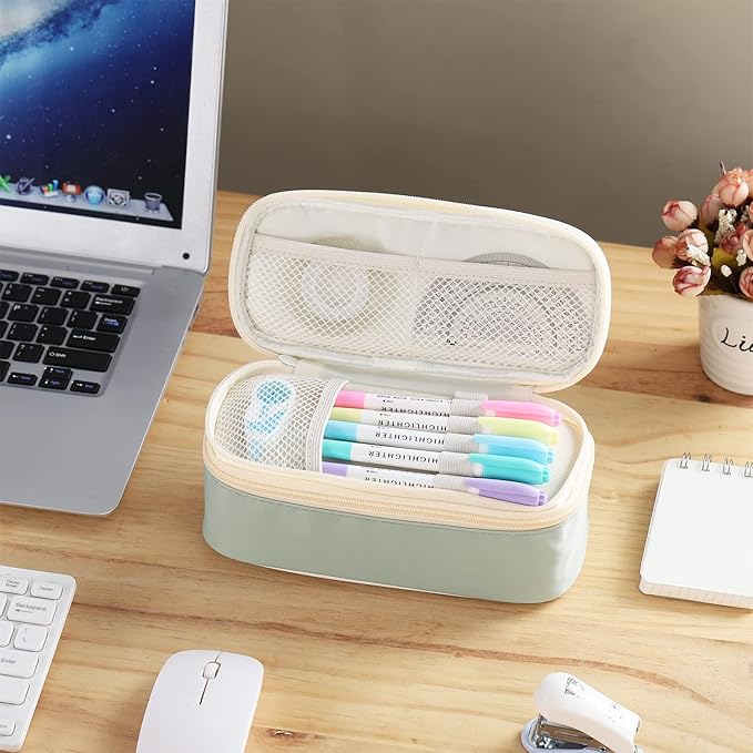 Dugio Large Pencil Case for Girls Teens Kids Pencil Bag with Zipper Pencil Pouch Aesthetic Pencil Pen Case Organizer for School Green