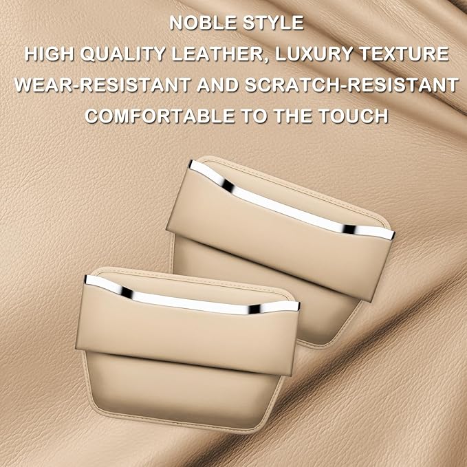 HOLDCY Car Seat Gap Filler Organizer - Leather Console Side Pocket Seat Storage - Stylish and Practical Car Accessories for Cars,SUV,Truck (Beige - 2 Pack)
