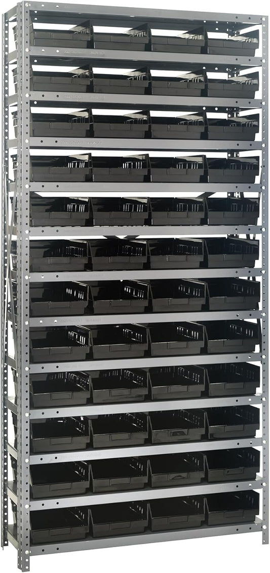 Quantum Storage Systems 1875-108BK Steel Shelving Unit with 4" Shelf Bins, 18" D x 36" W x 75" H, Black