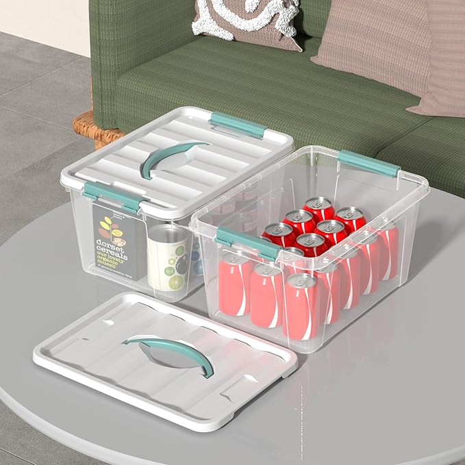 14 Quarts Latching Storage Containers, 8-Pack Clear Plastic Tote Boxes with Lids and Handles