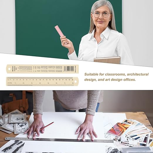 HARFINGTON 6pcs Metal Straight Ruler 20cm Metric SAE Aluminum Alloy Measuring Rulers Scale Tool with Hole for Measure Study Reading Classroom Office, Beige