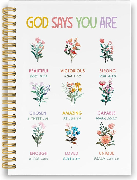 Inspirational Religious Spiral Notebook, Spring Floral Wildflower Faith Scripture Journaling Notebooks for Office School, Bible Verse Hardcover Journals Gifts for Women, 160 Pages 5.5 x 8.3 Inch